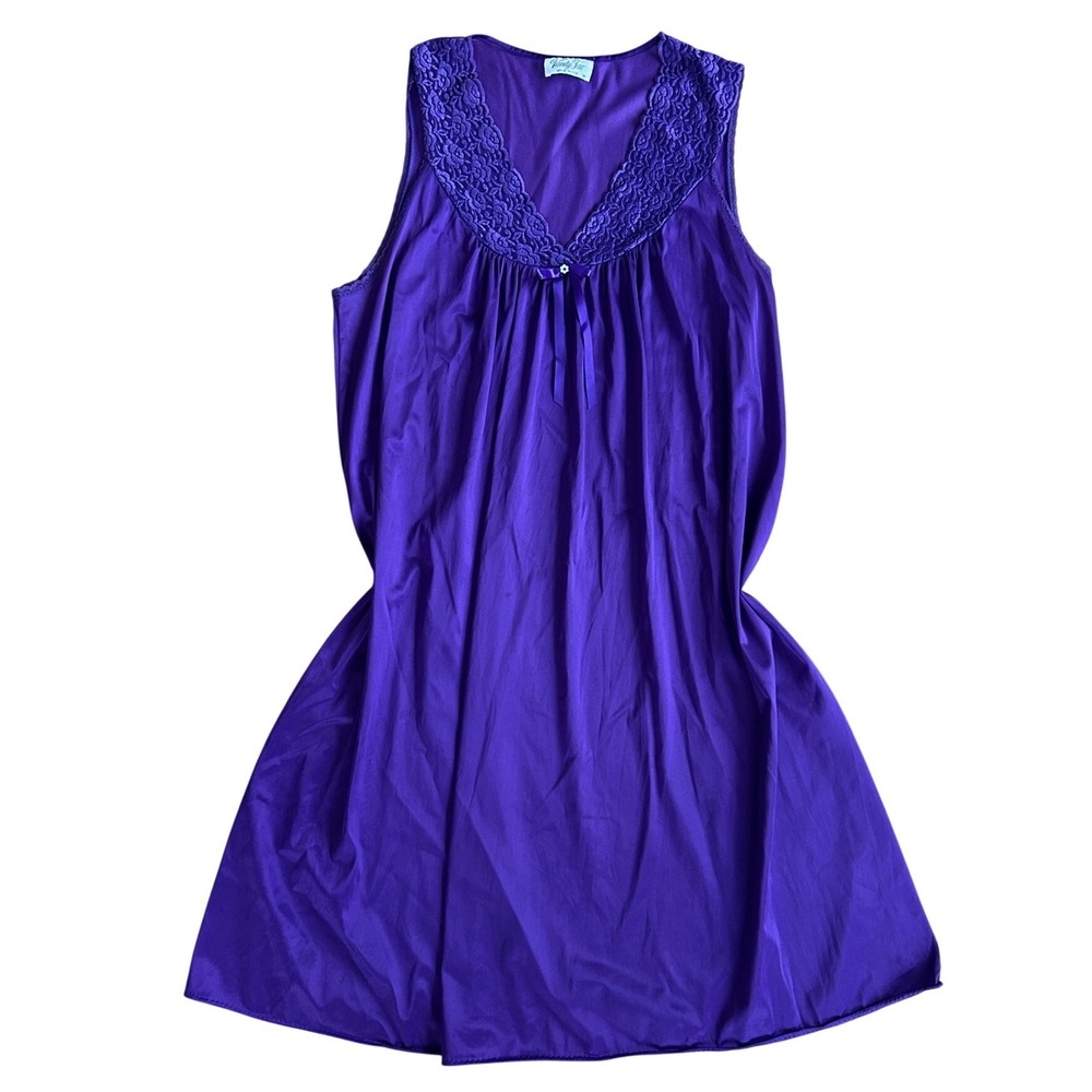 Vanity Fair Vintage Purple Lace V-Neck‎ Sleeveless traditional Nightgown M fairy